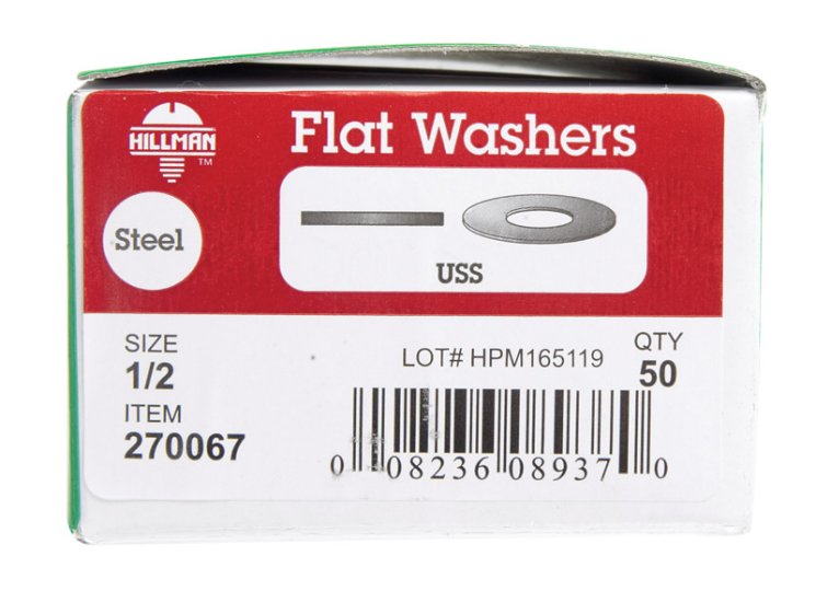 Zinc-Plated Steel 1/2 in. USS Flat Washer 50 pk