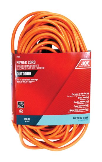 Indoor and Outdoor 100 ft. L Orange Extension Cord 14/3 SJTW