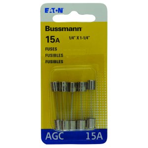 15 amps AGC Glass Tube Fuse 5 pk