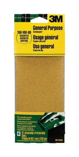 9 in. L x 3-2/3 in. W Aluminum Oxide Sandpaper 6 pk