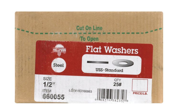 Zinc-Plated Steel 1/2 USS Flat Washer 650 pk