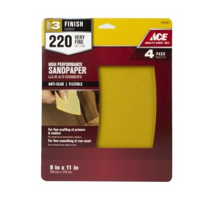 (image for) 11 in. L X 9 in. W 220 Grit Aluminum Oxide All Purpose Sandpaper 4 pk