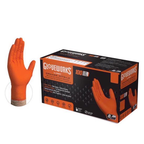 (image for) Nitrile Disposable Gloves X-Large Orange Powder Free 100 pk