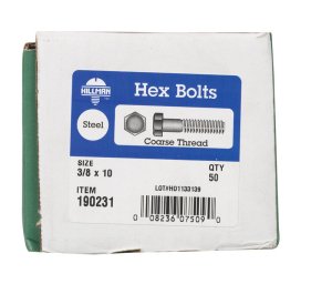 3/8 in. Dia. x 10 in. L Zinc Plated Steel Hex Bolt 50 pk