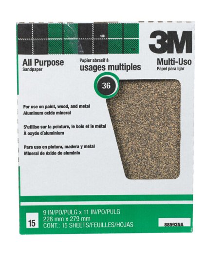 11 in. L x 9 in. W 36 Grit Aluminum Oxide Sandpaper 15 pk