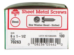 No. 6 x 1-1/2 in. L Slotted Hex Washer Head Zinc-Plated