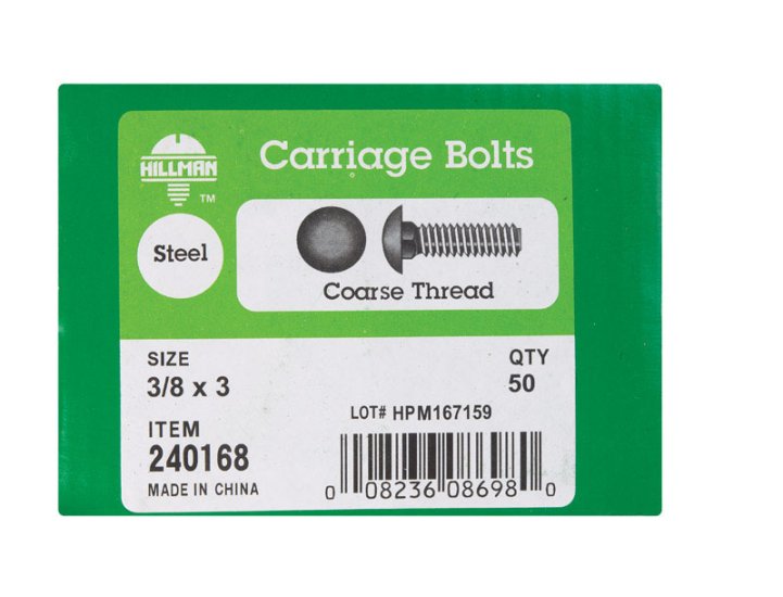 3/8 in. Dia. x 3 in. L Zinc-Plated Steel Carriage Bolt 5