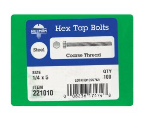 1/4 in. Dia. x 5 in. L Zinc Plated Steel Hex Tap Bolt 10