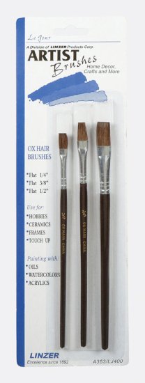 (image for) 1/4, 3/8, and 1/2 in. W Flat Artist Paint Brush Set