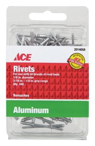 1/8 in. Dia. x 1/4 in. Aluminum Rivets Silver 100 pk