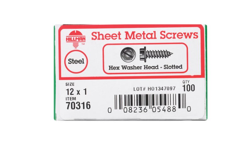 No. 12 x 1 in. L Slotted Hex Washer Head Zinc-Plated Ste