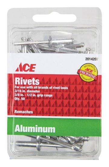 3/16 in. Dia. x 1/2 in. Aluminum Rivets Silver 50 pk