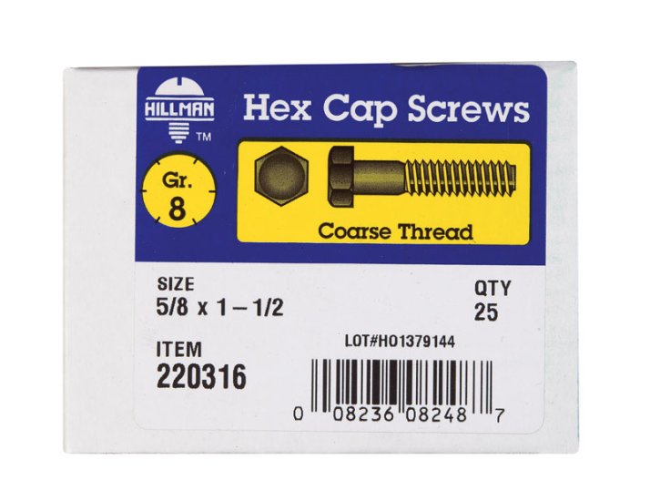 5/8 in. Dia. x 1-1/2 in. L Heat Treated Steel Hex Head C