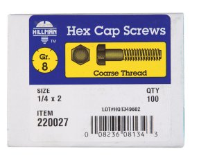 1/4 in. Dia. x 2 in. L Heat Treated Steel Hex Head Cap S