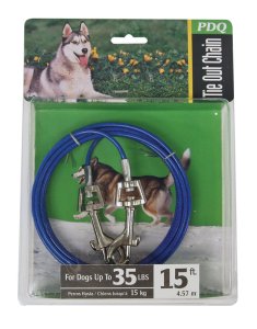 PDQ Blue / Silver Tie-Out Vinyl Coated Cable Dog Tie Ou