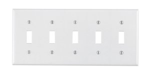 White 5 gang Plastic Toggle Wall Plate 1 pk