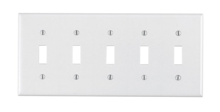 White 5 gang Plastic Toggle Wall Plate 1 pk