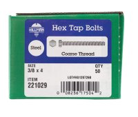 3/8 in. Dia. x 4 in. L Zinc Plated Steel Hex Tap Bolt 50