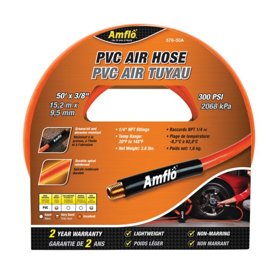 50 ft. L x 3/8 in. Dia. Polyvinyl Air Hose 300 psi Orange