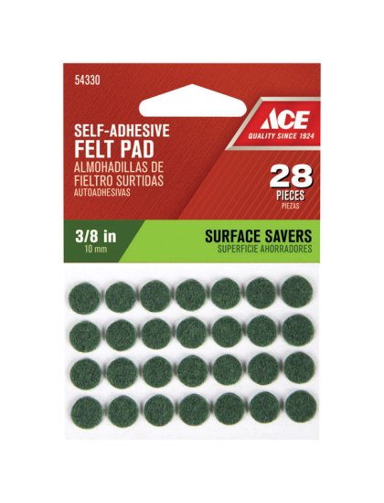 Felt Self Adhesive Pad Green Round 3/8 in. W 28 pk