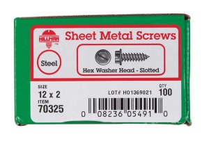 No. 12 x 2 in. L Slotted Hex Washer Head Zinc-Plated Ste