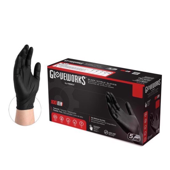 Nitrile Disposable Gloves Large Black Powder Free 100 pk 4 Mil