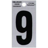 Hillman 2 in. Reflective Black Vinyl  Self-Adhesive Number 9 1