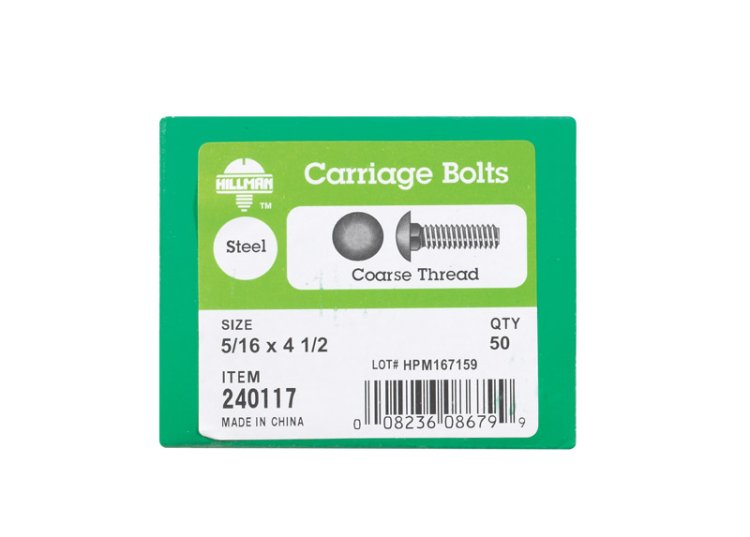 5/16 in. Dia. x 4-1/2 in. L Zinc-Plated Steel Carriage B