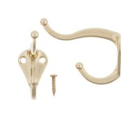 3 in. L Bright Brass Gold Brass Small Coat and Hat Hook 2 pk