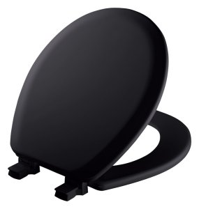 Never Loosens Round Black Molded Wood Toilet Seat