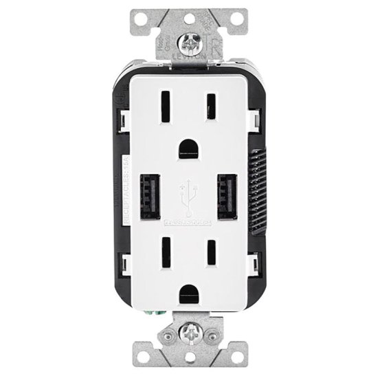 Leviton Decora 15 amps 125 V Duplex White Outlet and USB Charger