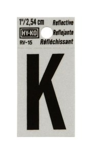 1 in. Reflective Black Vinyl Self-Adhesive Letter K 1 pc.