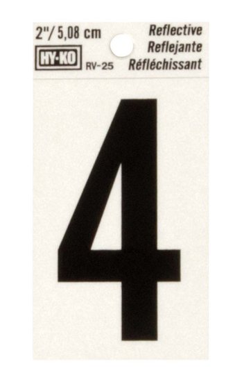 2 in. Reflective Black Vinyl Self-Adhesive Number 4 1 pc.