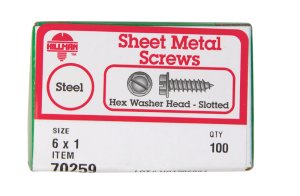 No. 6 x 1 in. L Slotted Hex Washer Head Zinc-Plated Stee