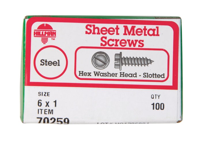 No. 6 x 1 in. L Slotted Hex Washer Head Zinc-Plated Stee