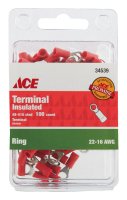 Insulated Wire Ring Terminal Red 100 pk