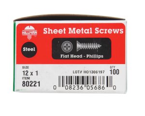 No. 12 x 1 in. L Phillips Flat Head Zinc-Plated Steel Sh