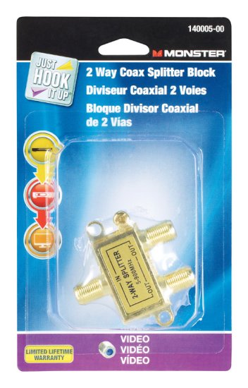 Monster Just Hook It Up 2 Way Coax Splitter 75 Ohm 900 mHz 1 pk