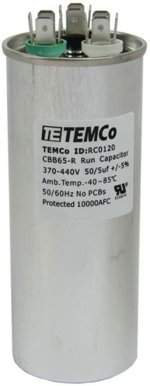 50/5 MFD 370/440 VAC Round Motor Run Capacitor