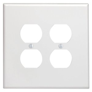 White 2 gang Plastic Duplex Outlet Wall Plate Jumbo