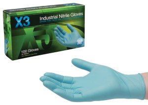 X3 Nitrile Disposable Gloves X-Large Blue Powder Free 100 pk