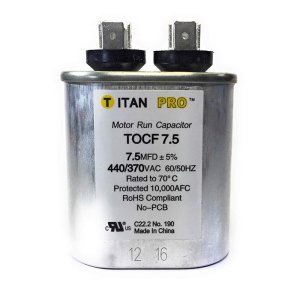 7.5 MFD 370/440 VAC Oval Motor Run Capacitor