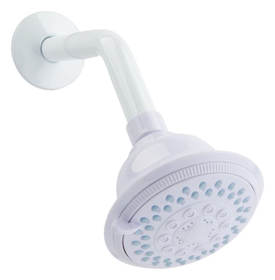 White PVC 5 settings Wallmount Showerhead 1.8 gal.