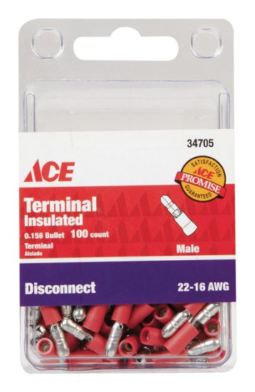 Insulated Wire Male Disconnect Red 100 pk