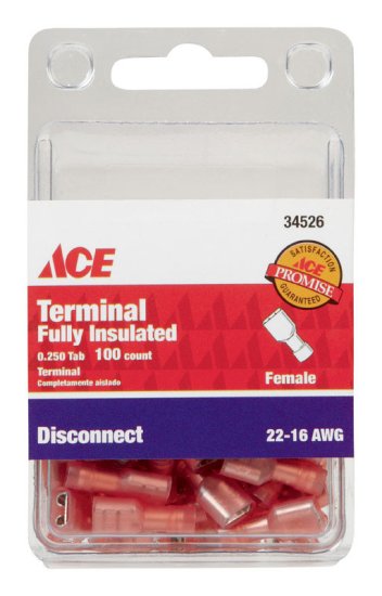 22-16 AWG Insulated Wire Female Disconnect Red 100 pk