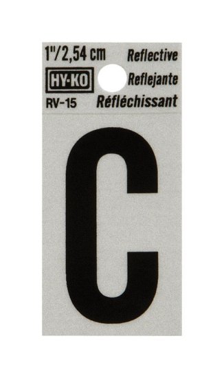 1 in. Reflective Black Vinyl Self-Adhesive Letter C 1 pc.