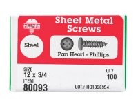 No. 12 x 3/4 in. L Phillips Pan Head Zinc-Plated Steel S