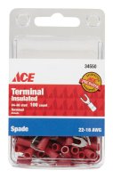 Insulated Wire Spade Terminal Red 100 pk
