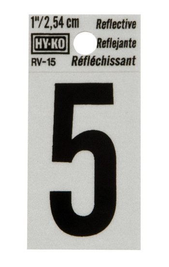 1 in. Reflective Black Vinyl Self-Adhesive Number 5 1 pc.