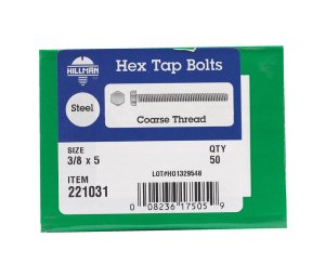 3/8 in. Dia. x 5 in. L Zinc Plated Steel Hex Tap Bolt 50